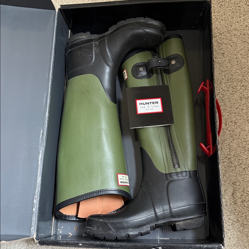 Hunter/Rag & Bone Olive Green Black Tall Wellington Boots - Picture 4 of 4